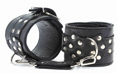 Чёрные наручники из кожи с пряжкой - фото, цены
